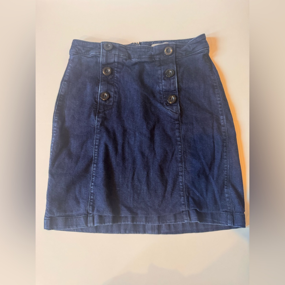 Loft Petite Dark Wash Button-Front Denim Skirt - Size 0P